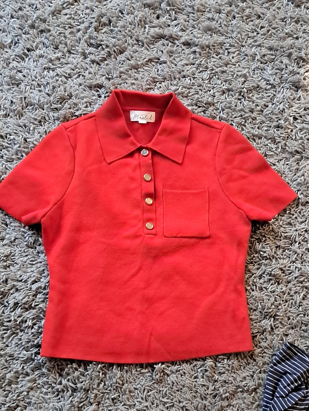 Marled Bright Red Short-Sleeve Polo with Gold Buttons
